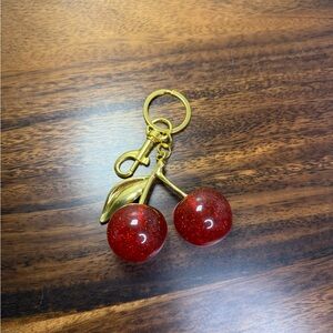 Coach Inspired Red Glitter Resin Bag Charm Key Chain Ring NWT Gift Gold Metal